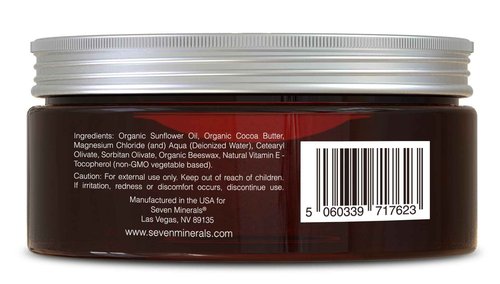 Seven Minerals, Natural Magnesium Cream for Pain Calm, Leg Cramps, Sleep & Muscle Soreness With Moisturizing Organic Cocoa Butter & Vitamin E - No Harmful Ingredients USA Made Safe for Kids (8 fl oz)