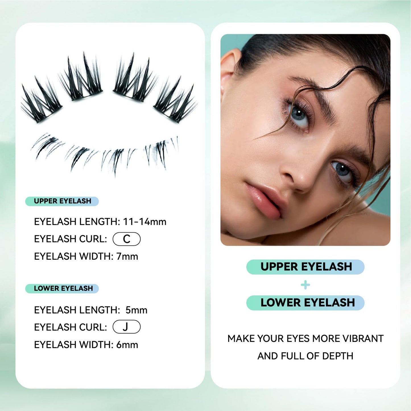 Lash Clusters Kit C Curl, Spiky Eyelash Clusters, Combination of Upper and Lower Lash Extension, Reusable Lash Clusters (11-14mm), Easy to Remove