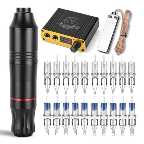 ATOMUS Cartridge Tattoo Machine Kit Pen Rotary Tattoo Machine with Power Supply 20pcs Mixed Cartridge Needles Foot Pedal DC Clip Cord