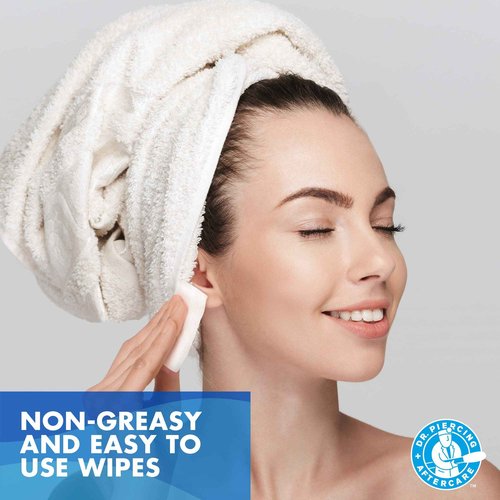 Dr. Piercing Aftercare Swabs and Wipes Combo- Saline Solution for Piercings - Earring Nose Belly Ear Piercing Cleaner - Saline Wash, Ear Hole Cleaner - Keloid Bump