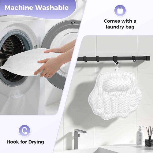 Bath Pillows for Tub, Ergonomic Bathtub Pillow for Head & Neck Relaxation, 4D Air Mesh Bath Cushion with 6 Non-Slip Suction Cups, Fits All Bathtubs (White)