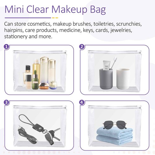 50 Pcs Mini Clear Makeup Bag Travel Toiletry Organizer Pouch, 7.87 x 5.90 Inches Cosmetic Vanity Drawers Waterproof Zipper Organizer Swimsuit Organizer Bags, Vacation Portable Bulk Toiletry Bag