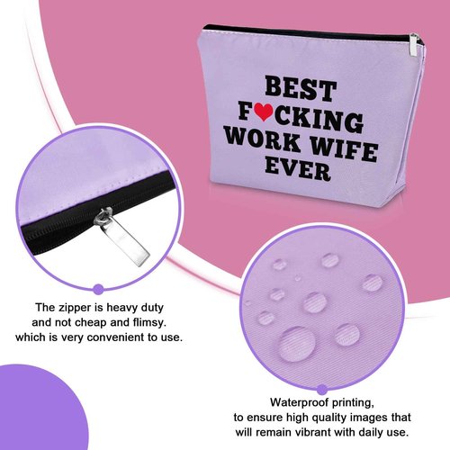 Sazuwu Work Wife Purple Makeup Bag - Best Work Wife Gift Ever - Cosmetic Bag for New Job, Farewell, Appreciation, Funny Coworker Leaving Gifts