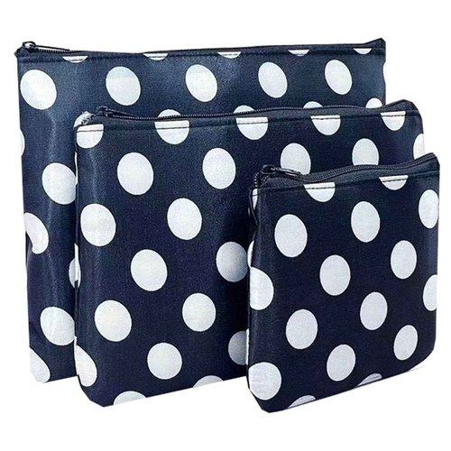 HappyDaily 3 Pack Beautiful and Multifunctional waterproof Makeup cases or Cosmatic bags or Travel Toiletry Pouch or Storage bags or Purse for Women Girls (Black and White(Polka dot))
