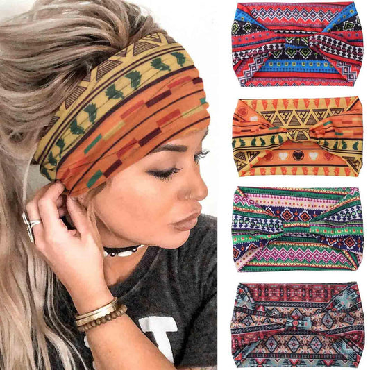 Acenail African Headbands for Women Wide Knotted Headband Turban Elastic Hairbands Non Slip Hairband Floral Boho Head Bands Workout Head Wraps Running Yoga Cotton Head Scarfs Bohemian Hair Accessories for Women and Girls Pack of 4 (#2 Gorgeous)