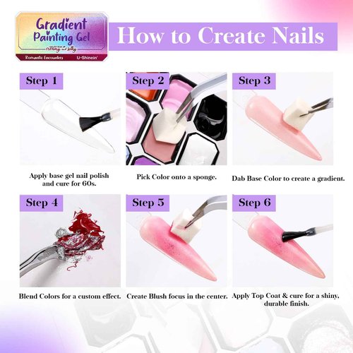 U-Shinein Gradient Painting Gel, 24 Bright Glitter Gold&Silver Black&White Pearlescent Colors Ombre Gel Nail Polish for Light Pigment Pat Nail Gel Kit French Manicure No-wipe DIY Nail Art Soak of UV A