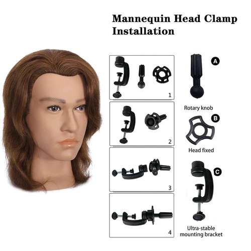 TKIMHEQ 12" Male Mannequin Head with 100% Human Hair Haircut Training Head for Cosmetology Straight Thick Hair Manikin Head Doll Head with Stand Practice Cutting Styling (Brown#)