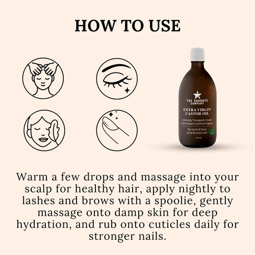 Premium Organic Cold-Pressed Food Grade Castor Oil - 16.9 oz Glass Bottle, Hexane-Free, Small Batch, Extra Virgin, Ethically Sourced for Hair Growth, Skin Care, Lashes, Brows & Digestion