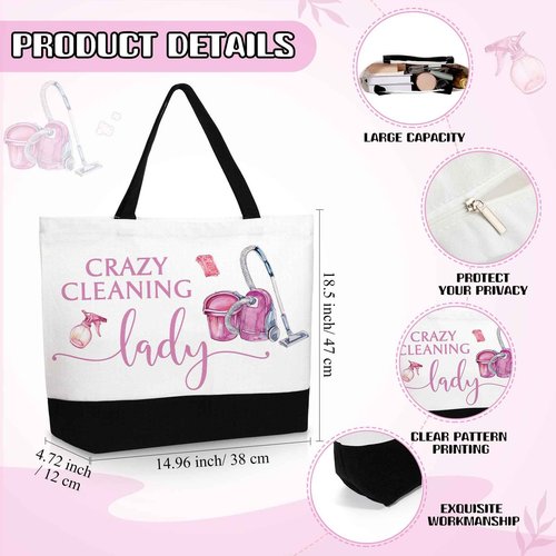 Kacctyen 3 Pcs Housekeeping Appreciation Gift, Housekeeping Week Tote Bag Cosmetic Makeup Bag Cleaning Keychain for Cleaning Service Staff Coworker