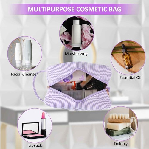 Huifen Personalized Initial Makeup Bag A-Z, Travel Toiletry Bag Preppy Make Up Bag Cosmetic Pouch Makeup Organizer for Women Birthday Christmas Gifts for Teen Girls Trendy Stuff (Purple, C)