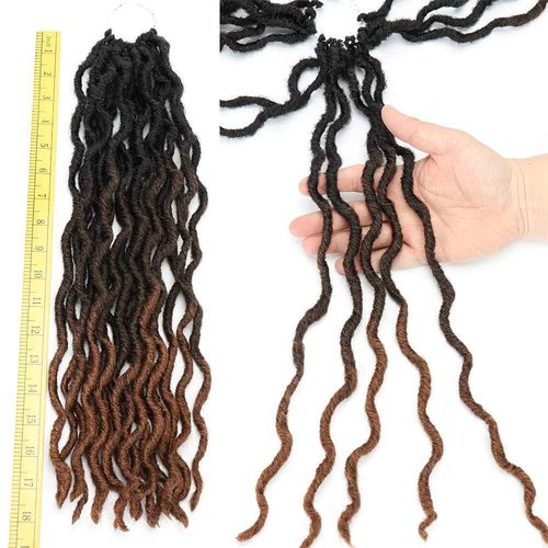 Eliza Wavy Gypsy Locs Ombre Crochet Hair 18" 8Packs/Lot Goddess Locs Synthetic Fiber Faux Locs African Roots Dreadlocs Synthetic Braiding Hair Extensions for Black Women(18",8packs,OM3T430)