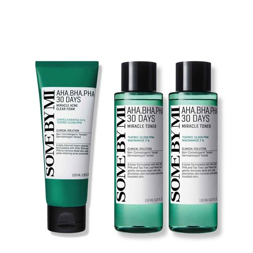 SOME BY MI AHA BHA PHA 30 Days Miracle Acne Clear Foam & 2EA Miracle Toner
