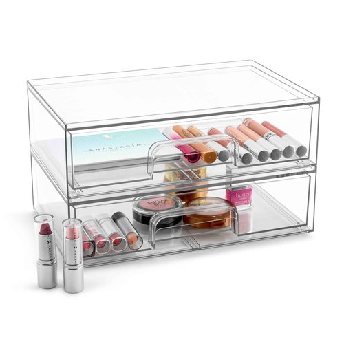 Sorbus Acrylic Storage Containers - 2 Pack, Stackable Storage Bins Set for Bathroom Organization - Clear Acrylic Drawer Organizers - Makeup Case Pull-Out Drawers (12.1’’ Wide)