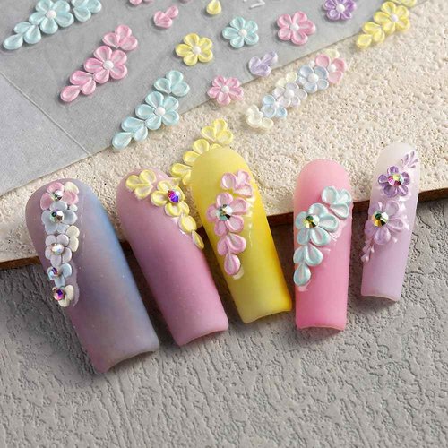5D Embossed Flower Nail Stickers - Acrylic Carved Rose & Butterfly Nail Art Decals - DIY Floral Petals Designs