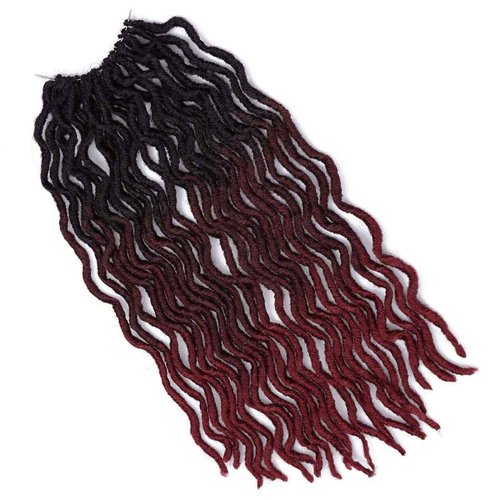 18 Inch Goddess Faux locs Crochet Hair 6 Packs/Lot Soft Gypsy Locs Wavy Crochet Braids Dreadlocks 3Tone Curly Wavy Twist Braiding Hair Extensions African Roots Braid(1B/99J/530#)
