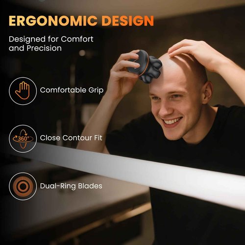 7D Head Shaver for Bald Men, Electric Razor with Upgraded Flexible Blades, Long Battery Life, IPX6 Waterproof, LED Display, Ergonomic Design, Rechargeable, 2 Speed Settings, Easy to Clean