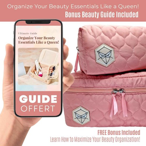 PINK PROTECT XL Quilted Makeup Bag Set of 2 - Extra Large Makeup Bag + Toiletry Bag for Women, Waterproof & Lightweight Cotton with Multiple Compartments, Perfect for Travel, Premium Stitching (Pink)