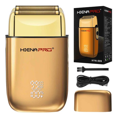 HIENA PRO Foil Shaver for Men Barber, Double Electric Foil Trimmer, Professional Electric Razor, Close Shaver, Cordless Rechargeable with USB, Detachable Design, LED Display, Gold