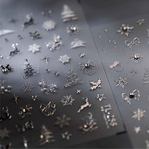 5D Christmas Nail Stickers Silver Nail Sticker for Nails Art Snowflake Nails Decals with Design Elk Christmas tree Nail Decals Self Adhesive Nails Stickers for Women Girls DIY Acrylic Nail Accessories