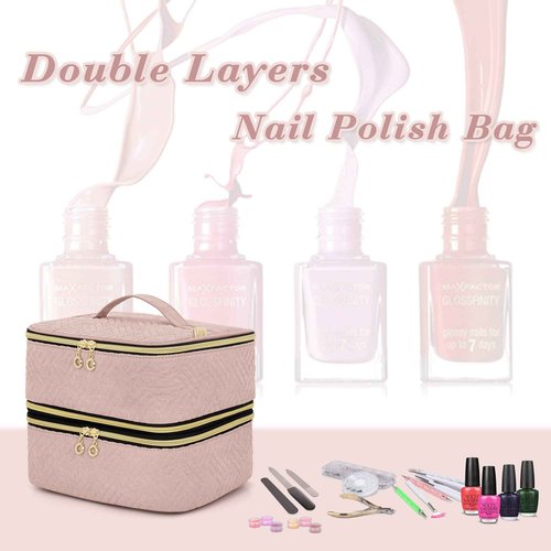 LUXJA Detachable 2 Layers Nail Polish Organizer - Hold 60 Bottles (15ml - 0.5 fl.oz), Nail Polish Case with Tools Storage Pockets (Patented Design), Pale Rose