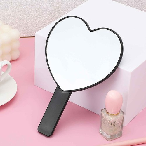 TIESOME Heart Shaped Handheld Mirror, Drop-Resistant Small Heart Mirrors with Handle Portable Travel Cosmetic Lash Mirror Hand Mirror for Women Valentine's Day Birthday(Black)