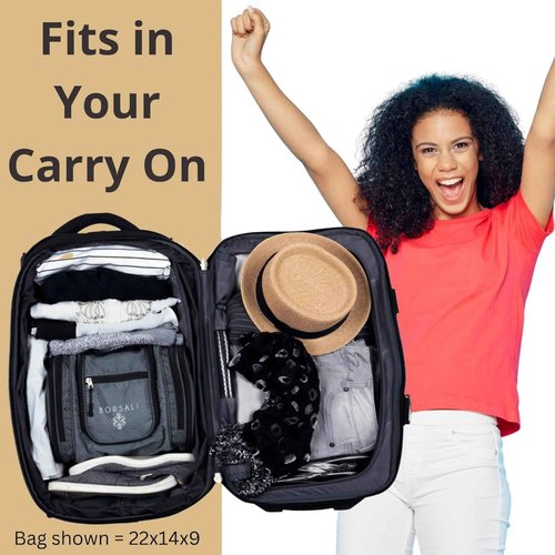 BORSALI Hanging Toiletry Bag for Women with Mirror - Medium Travel Bag for Toiletries & Travel Essentials - Compact Yet Roomy - 22 Compartments & Mesh Back Pocket - Sturdy Swivel Hook