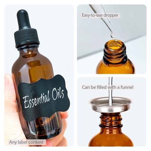 ALIFEIA 2 oz Amber Glass Dropper Bottles,4 Pack 60ml Empty Reusable Leak Proof Thick Tincture Bottles for Essential Oils,Hair Oil,Liquids,Laboratory,Pharmacist Bottle,Massage,Perfumery Aromatherapy