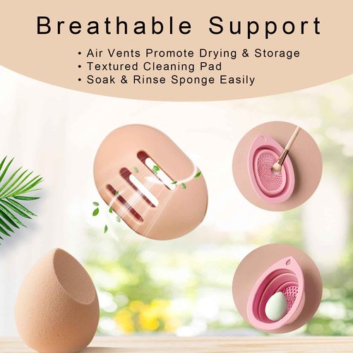 Silicone Makeup Brush Holder Set – Portable Travel Makeup Brush Holder with Makeup Sponge Holder and Foldable Cleaning Bowl – Upgraded 3-in-1 Cosmetic Organizer Set (khaki)