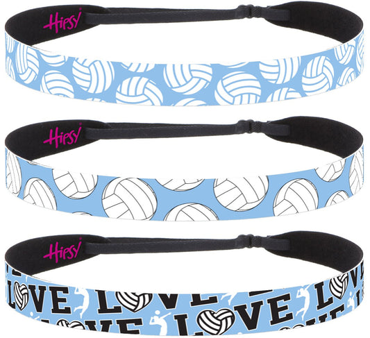 Hipsy Adjustable No Slip Volleyball Headbands for Women Gift Packs (Volleyball Mixed Light Blue 3pk)