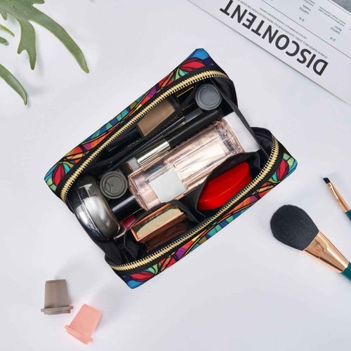 Novgift Maltese Stained Dog Breed Glass Art Leather Makeup Bag Travel Cosmetic Bag For Women Large Capacity Makeup Pouches