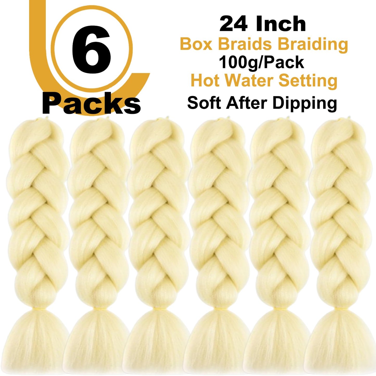 FYRLNA 6 Packs 24 Inch Jumbo Braiding Hair Soft High Temperature Resistance Synthetic Hair Extensions for Women 24 Inch Ombre Jumbo Braiding Hair Twist Crochet Braids Hair (24 Inch (Pack of 6), Beige(613#))