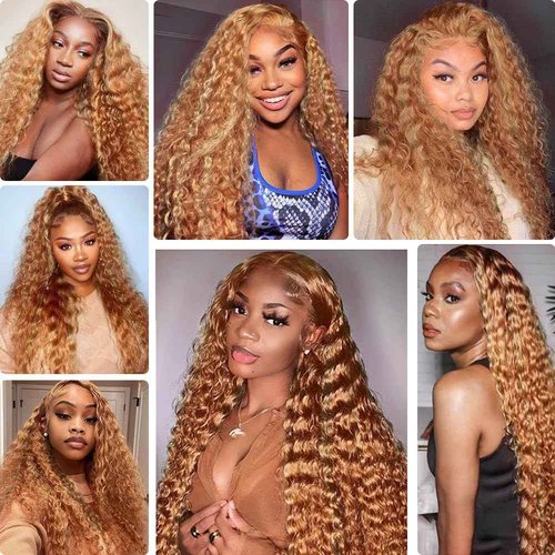 HuxoWax 27 Human Hair Bundles P27/30 Deep Wave Bundle Honey Blonde Bundle 22 24 26 Inch Brazilian Unprocessed Virgin Hair 3 Bundles