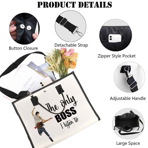 JNIAP Singer Fans Cosmetic Makeup Bag Rock Music Lover Gifts The Only Boss I Listen To Music Zipper Pouch Bag Singer Merchandise (only boss tote)