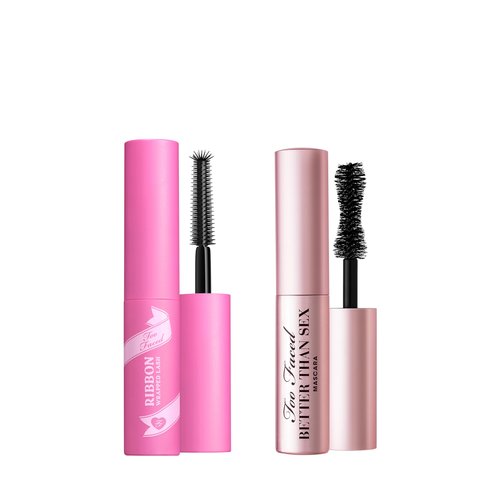 Too Faced Better Than Sex & Ribbon Wrapped Mascara Travel Duo | Includes Better Than Sex Mascara, 0.17 Fl Oz For Volume + Ribbon Wrapped Lash Tubing Mascara, 0.16 Fl Oz for Length