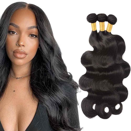 #1B Human Hair Bundles Body Wave Bundles 18 20 22 Inch Natural Color Body Wave Bundles 3 Bundles Human Hair Extensions Double Weft Unprocessed Brazilian Virgin Hair 50 Grams Per Bundle