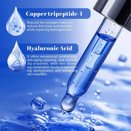 BLUPROTIN Copper Peptides Serum for Face, GHK-CU Peptide with Propylene Glycol&Copper Tripeptide-1&Hyaluronic acid, Anti-Aging Anti-Wrinkle Moisturizing Restore Collagen Enhance Skin Elasticity 30ml