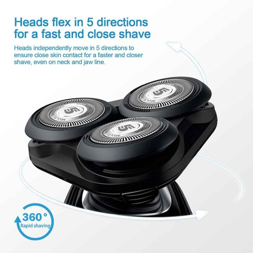 SH50 Replacement Heads with Blade Retaining Rings for Philips Norelco 5000 Series 6-pc Pack