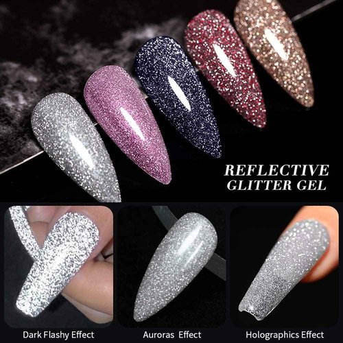 MIZHSE Diamond Gel Nail Polish, Reflective Colorful Glitter Gel Polish Set Reflective Diamond Gel Nail Polish, Sliver Glitter Gel Polish Set