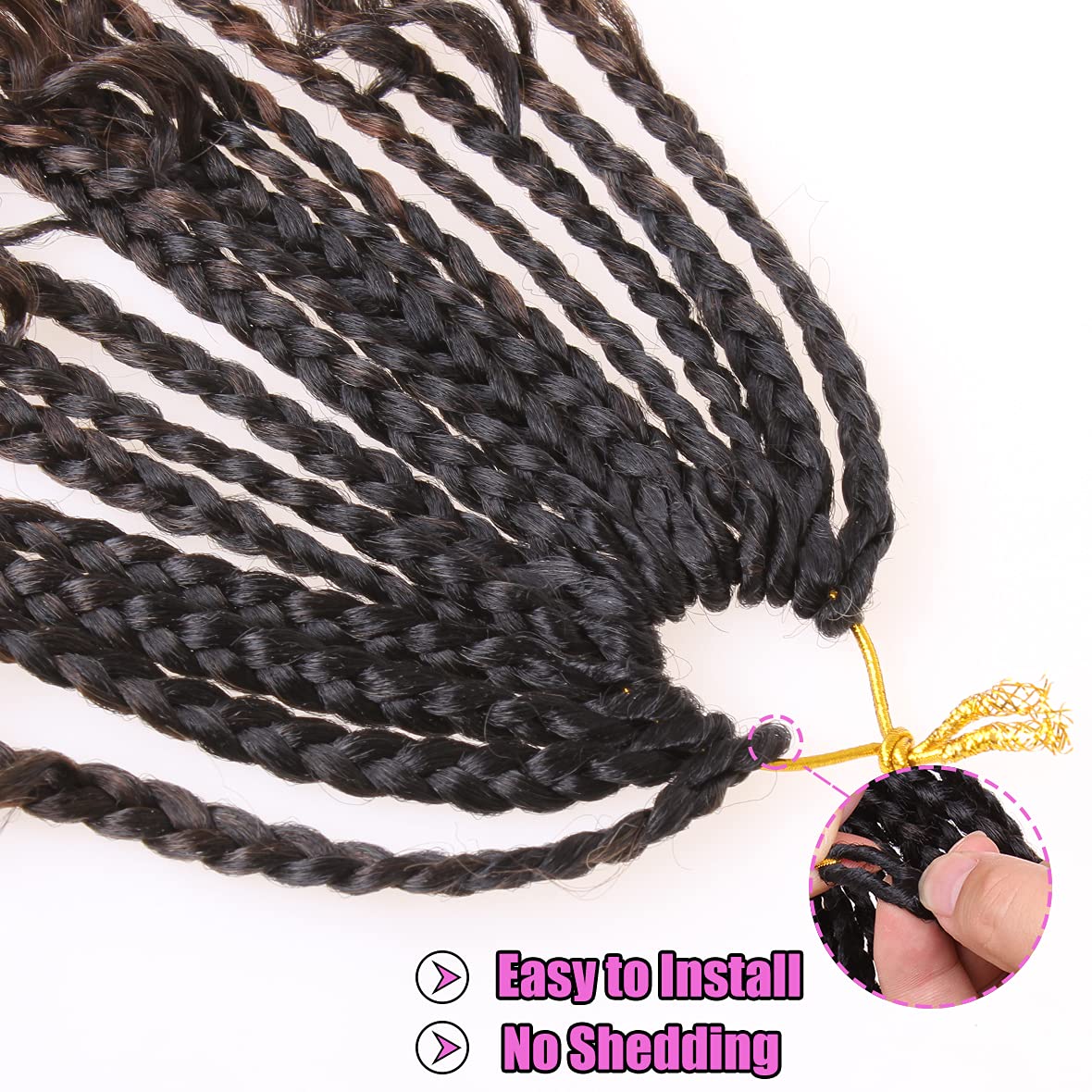 COOKOO 14 Inch Boho Box Braids Crochet Hair for Women 8 Pack Synthetic Bohemian Pre Looped Goddess Box Braids Crochet Hair Curly Ends Hippie Braiding Hair Extension 27M613#