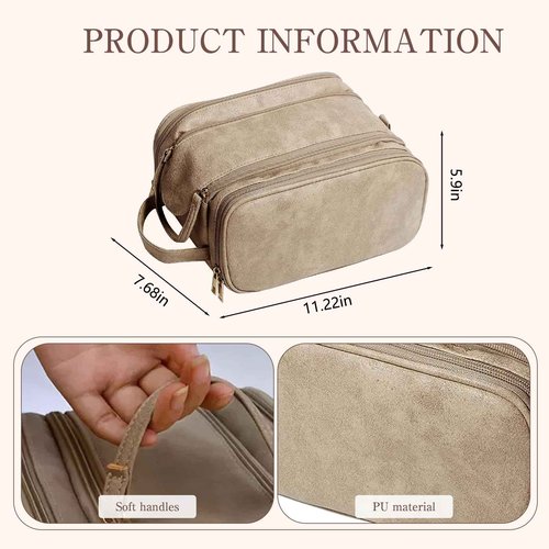 Cozomga 3 - Layer Large - Capacity Makeup Cosmetic Toiletry Bag with Double Zippers & Wide Opening, Portable Travel Organizer for Cosmetics & Toiletries-Light Brown