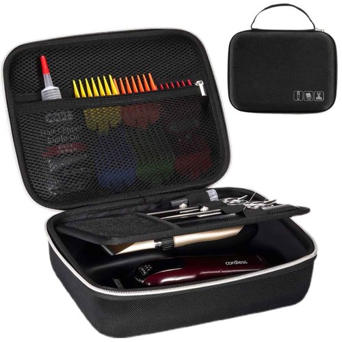 ProCase Barber Case with Washable Oilproof Inner Casing, Hard Travel Carrying Bag for Hair Clippers, Hair Cutting Supplies Holder, Trimmer Organizer Storage for Men Razor Guard Grooming Kits -Black