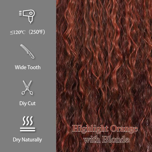 SAPPHIREWIGS Orange Curly Lace Front Wigs Glueless Deep Wave Highlight Orange with Brown Lace Front Wigs Synthetic Pre-plucked Heat Resistant Daily Halloween Wig 26inch