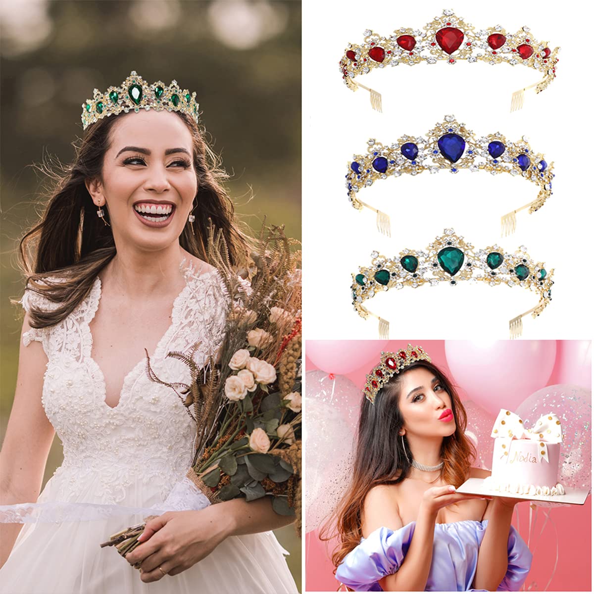 KTYOEY Queen Crown and Tiara for Women-Crystal Headband Princess Crown Hair Accessories for Bride Party(Blue)