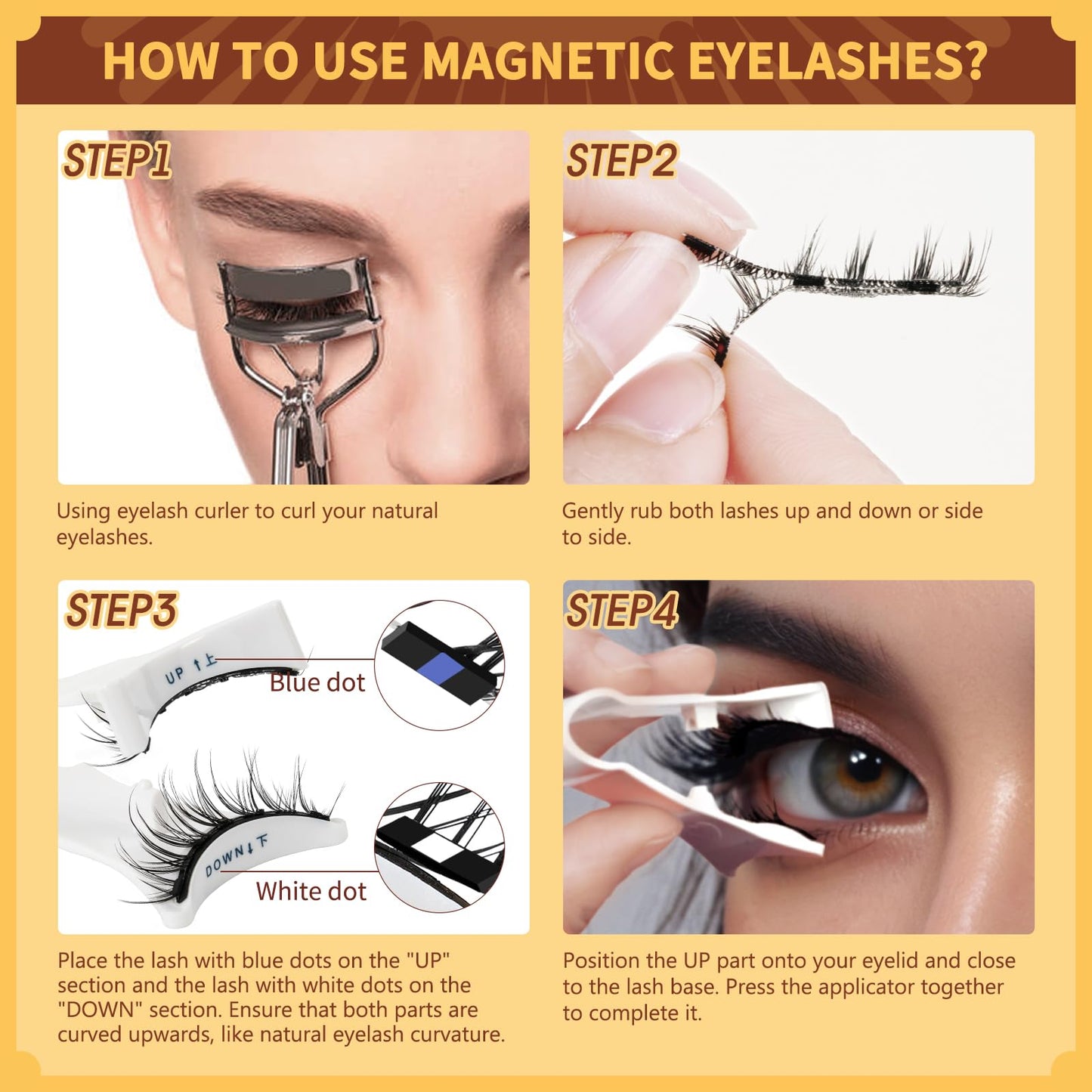 QUEWEL Magnetic Eyelashes Natural Look, 1 Pair Reusable Magnetic Eyelashes with Applicator, No Glue Needed Manga Eyelashes Magnetic Lashes Kit, Easy to Wear and Remove(Magnetic Lashes-D)