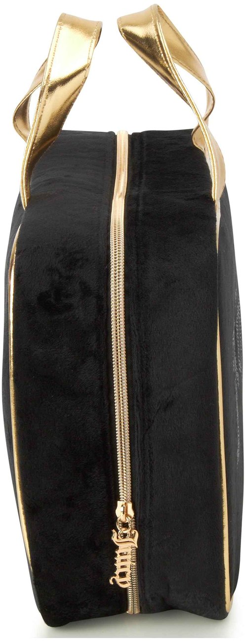 Juicy Couture Black Makeup Bag Cosmetics Organizer Travel Essentials Weekender Velour Rhinestone Gold Trim