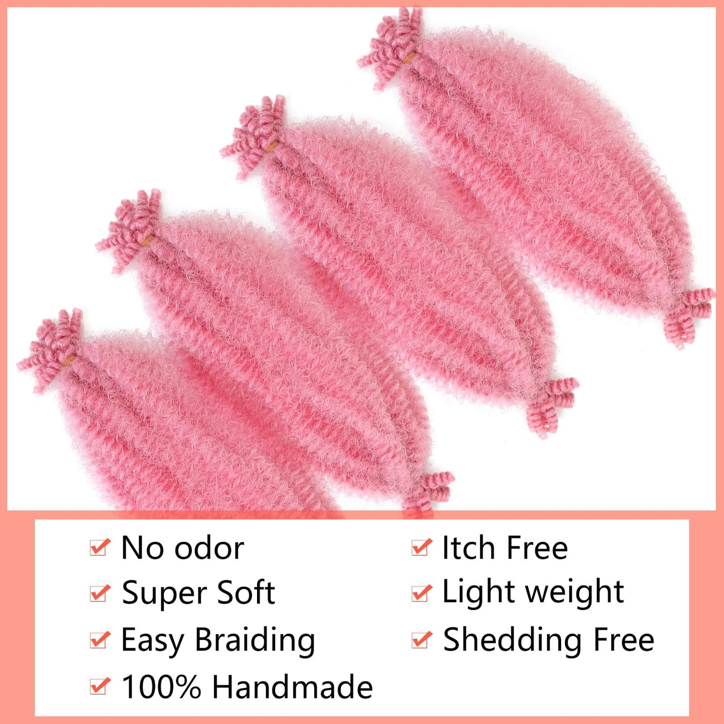 Pink Marley Twist Braiding Hair, 10 Inch 4 Packs Soft Springy Afro Kinky Twist Hair For Braiding,Pre-Stretched Pre-Fluffed Spring Twist Hair（10in,4packs,Pink#)