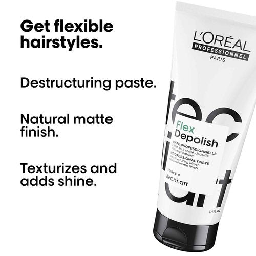 L'Oréal Professionnel Paris Tecni.ART Flex Depolish - Texturizing Paste For Endless Restyling And Natural Matte Finish, For Deconstructed Styles, 3.4 Fl Oz