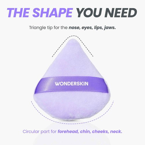 Wonderskin FYP Powder Puff - Triangle, Soft Velour Makeup Puff for Loose or Pressed Setting Powder