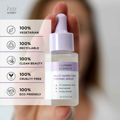 Hey Honey Multi Humectant Firming Serum: 1% Hyaluronic Acid Urea Lactic Acid & Honey Complex for Deep Hydration, Plumping & Skin Barrier Support | 20 mL / 0.68 fl oz