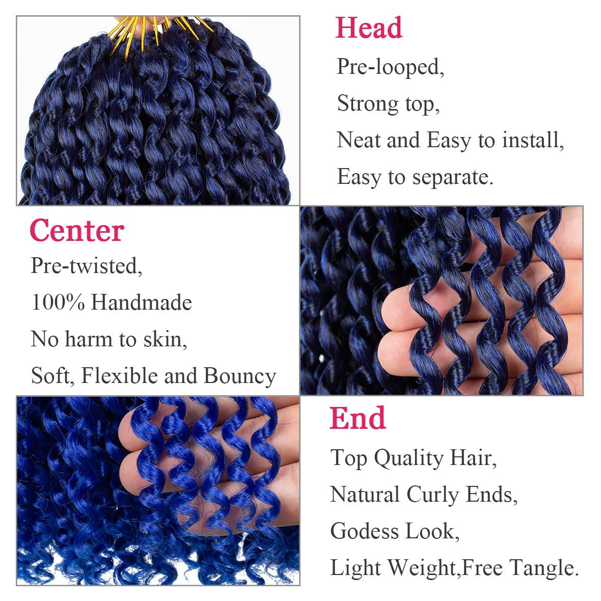 Leeven 18 Inch 7 Packs Ombre Blue Passion Twist Crochet Hair for Butterfly locs Synthetic Bohemian Water Wave Crochet Braiding Hair for Passion Twist 1B/Blue#